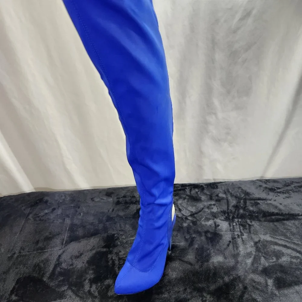 * Privileged Royal Blue Over The Knee Lycra Stretch Boots
